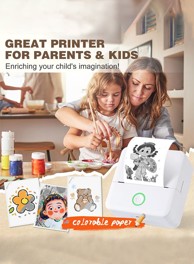 Mini Thermal Printer, Label Printer, Resolution 203 DPI, Direct Thermal Transfer Wireless Printer, Mini Mobile Photo Printer, USB Bluetooth Connection, with 1 Roll of Thermal Paper, Support Android - Image 2