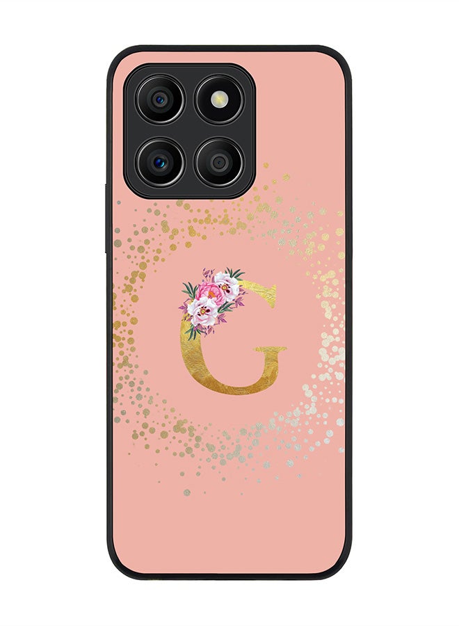 Stylizedd Rugged Black Edge Case for Honor X8b, Slim fit Case Thin Cover -  Custom Monogram Initial Letter Floral Pattern Alphabet - G  (Rose Pink ) - Image 1