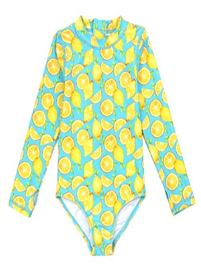 SwimZip® Girls' Long Sleeve UPF 50+ One-Piece Swimsuit - 2 Years to 14 Years Lemons - Image 1