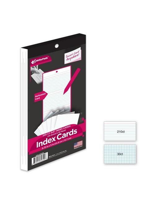 Index Cards 3X5 Perforated Flash Cards 210Pcs Ruled Notecards And 30Pcs Graph Cards Thick Index Card Notebook With Punching Hole Notepad Flashcards For Studying School Suplplies(White240Pcs)