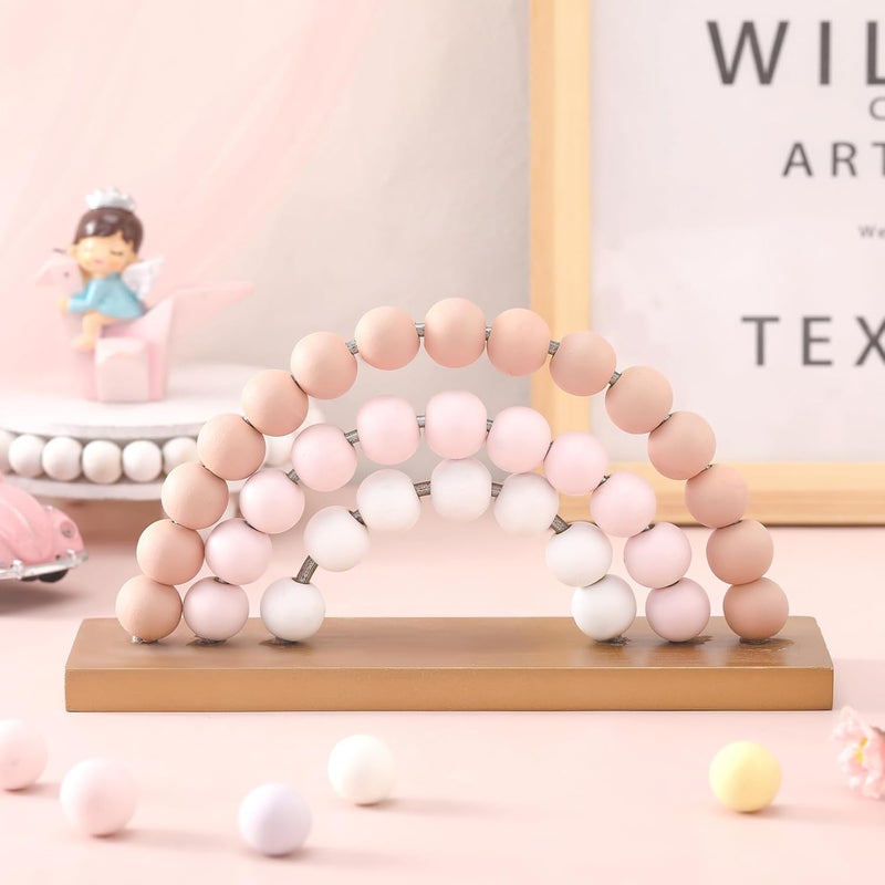 Arrowbash Cute Pink Rainbow Girls Room Decoration 866 x 5 Inch Boho Standability Pastel Kids Nursery Playroom Kids Bedroom Decor Bookshelf Wooden Rainbow Decor Pink - Image 1