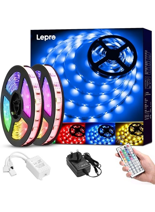 Lepro LED Strip Lights 15M (2x7.5M), RGB Colour Changing LED Strip with 44-Key Remote and 12V Power Plug, Stick-on LED Lights for Bedroom Home Decoration (450 Bright 5050 LED) - Image 1