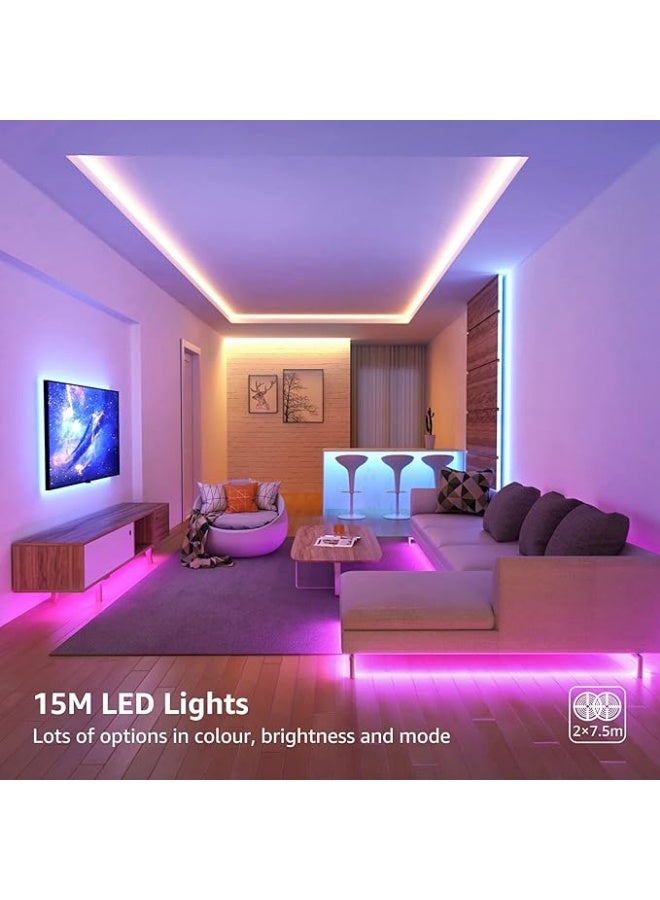 Lepro LED Strip Lights 15M (2x7.5M), RGB Colour Changing LED Strip with 44-Key Remote and 12V Power Plug, Stick-on LED Lights for Bedroom Home Decoration (450 Bright 5050 LED) - Image 2