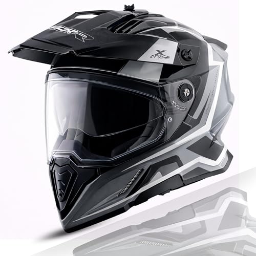 Axor X-Cross Orbit ISI ECE and DOT Certified Premium Off-Road Full Face Helmet with Pinlock Fitted Dual Visors and Stylish Peak-Dull Athena Grey Black-L - Image 1