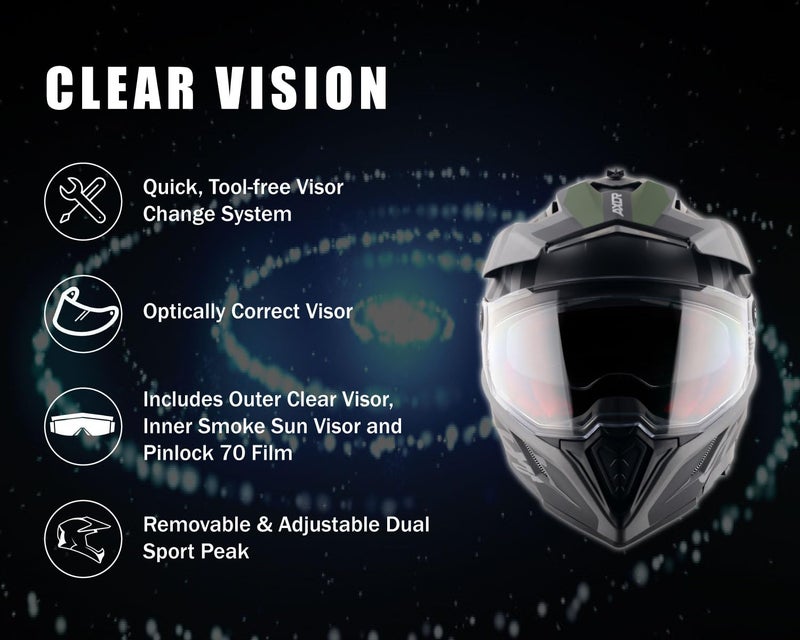 Axor X-Cross Orbit ISI ECE and DOT Certified Premium Off-Road Full Face Helmet with Pinlock Fitted Dual Visors and Stylish Peak-Dull Athena Grey Black-L - Image 4