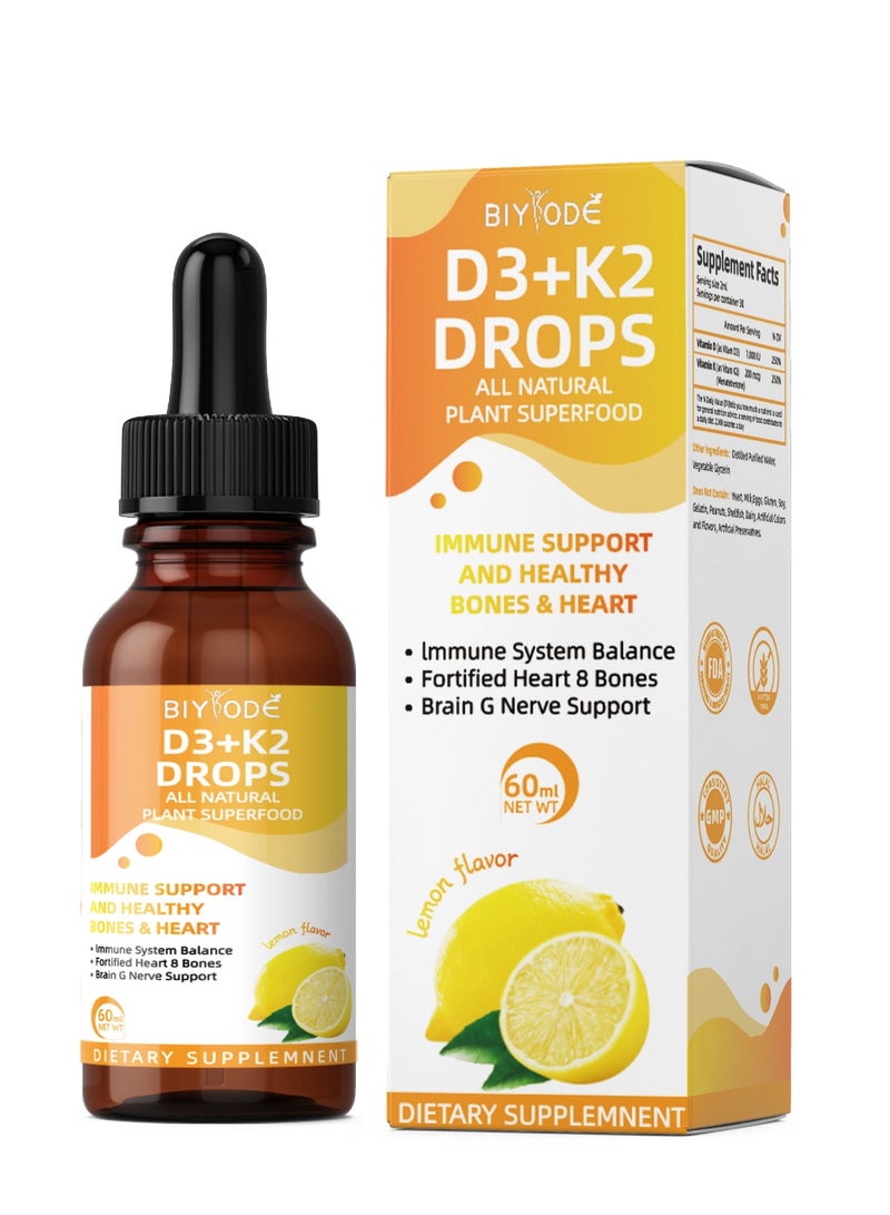 BIYODE Vitamin D3 With K2 Liquid Drops All Natural Non Gmo 1000Iu D3 And 200Mcg K2 (Mk7) Per Serving Support Your Bones Immune System And Energy Levels 60ml - Image 1