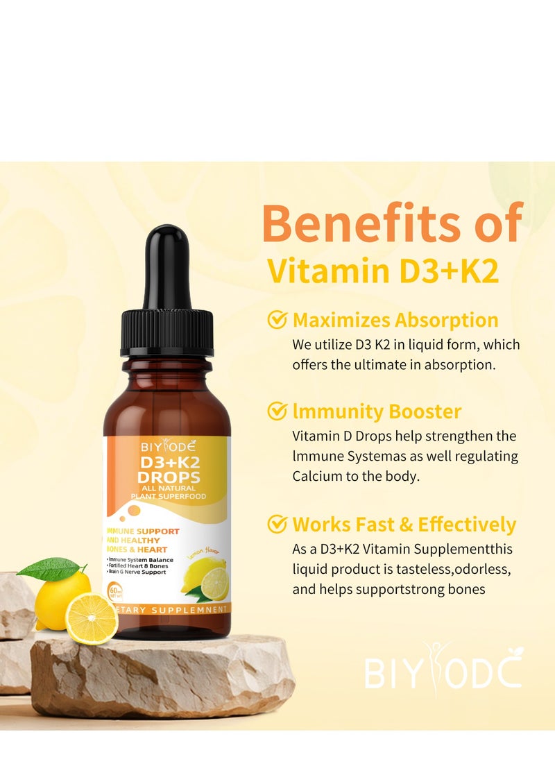 BIYODE Vitamin D3 With K2 Liquid Drops All Natural Non Gmo 1000Iu D3 And 200Mcg K2 (Mk7) Per Serving Support Your Bones Immune System And Energy Levels 60ml - Image 2