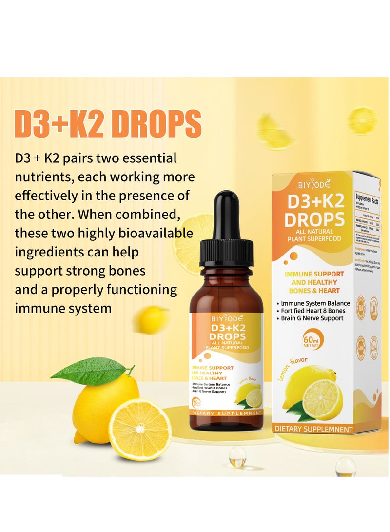 BIYODE Vitamin D3 With K2 Liquid Drops All Natural Non Gmo 1000Iu D3 And 200Mcg K2 (Mk7) Per Serving Support Your Bones Immune System And Energy Levels 60ml - Image 3