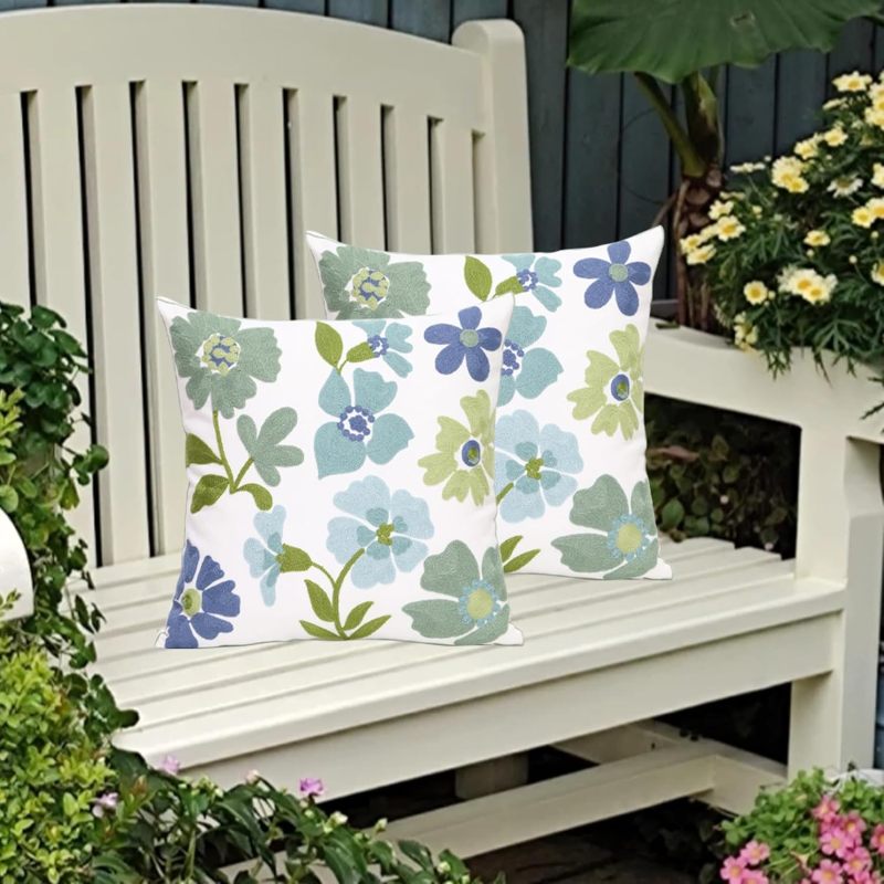 Embroidered Pillow Covers: Blue White - Floral Decorative Pillow Covers for Living Room Sofa Bed Home Decor - Image 4