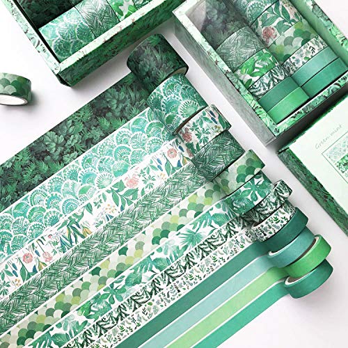 DAPUTOU 12 Rolls Green Washi Tape SetLeaves Floral Tree Washi Masking Tape Colorful Decorative Painters Tape for CraftKidsScrapbookDIYGift Wrapping - Image 1