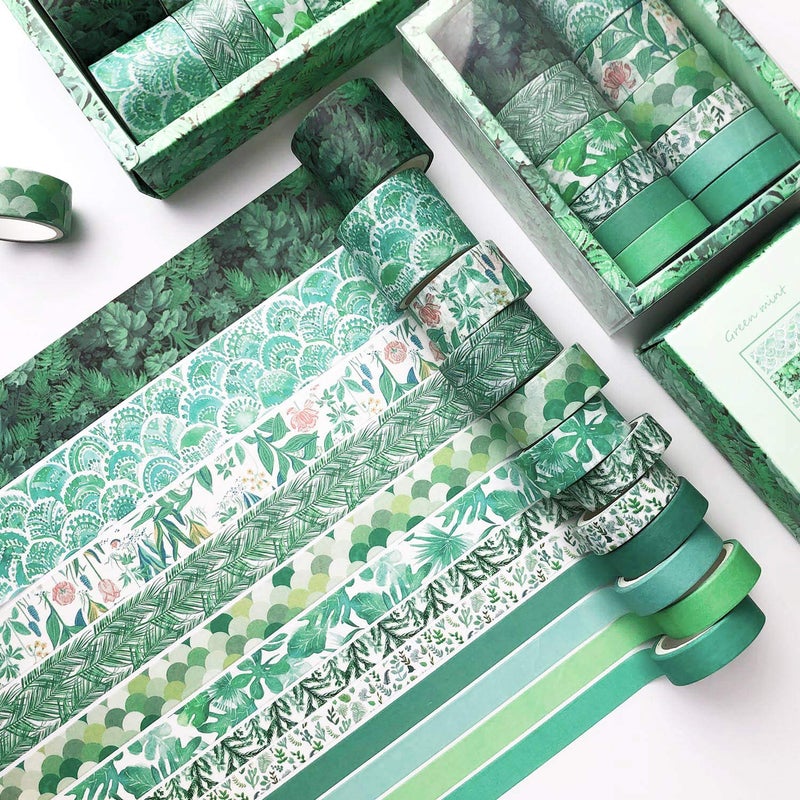 DAPUTOU 12 Rolls Green Washi Tape SetLeaves Floral Tree Washi Masking Tape Colorful Decorative Painters Tape for CraftKidsScrapbookDIYGift Wrapping - Image 3