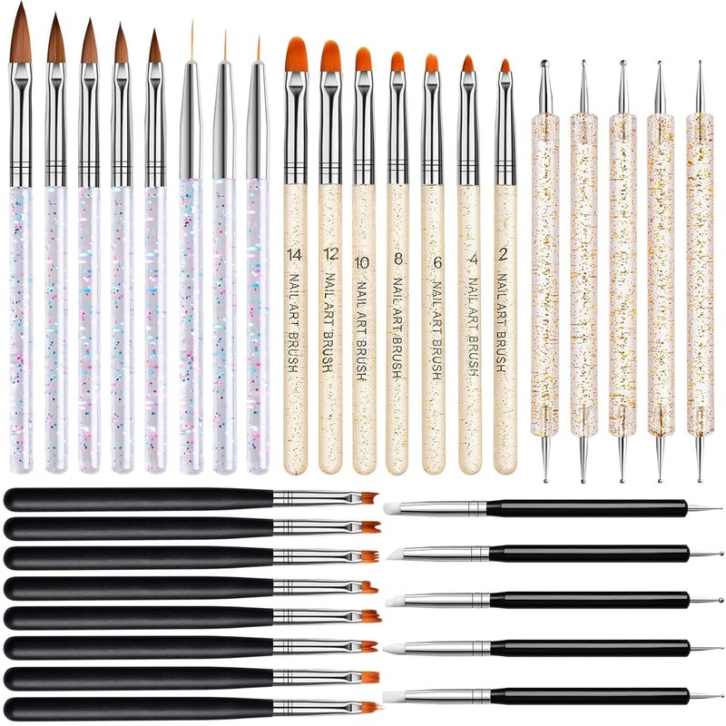 EBANKU 33pcs Acrylic Nail Brush Set EBANKU UV Gel Nail Art Brushes Nail Flower Painting Brush Double Ended Nail Dotting Nail Art Pen Liner Nail Extension Gel Brush for DIY Nail Salon Home 