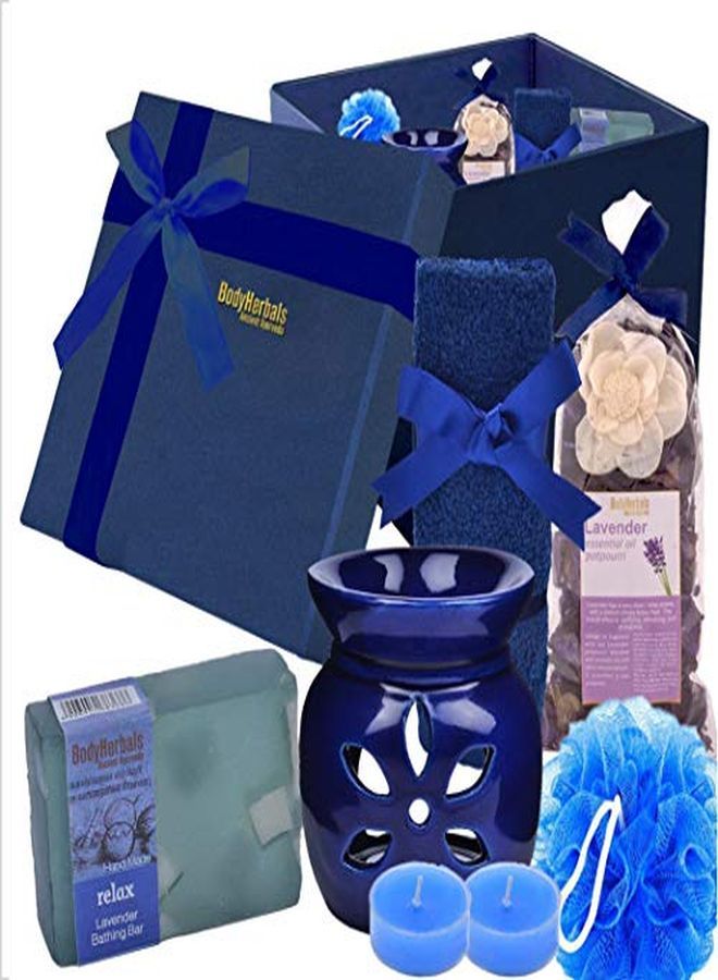 BodyHerbals Lavender Soap Spa Set - Stress Relief Bath & Body Care Kit (Lavender Bathing Bar 100Gms, Face Terry Towel, Aroma Diffuser, Lavender Potpourri, Bath Puff, 2 Tea Lites) Skin Care Set & Kits - Image 2
