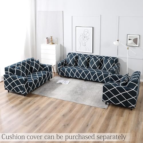B BESTILO Sofa Cover 3 Seater Fully Covered Universal 3 Seater Sofa Cover Non-Slip Sticky Elastic Stretchable Sofa Set Imported Slipcover Protector (Triple Seater) SlipCover, Blue Diamond (190-230 cm) - Image 4