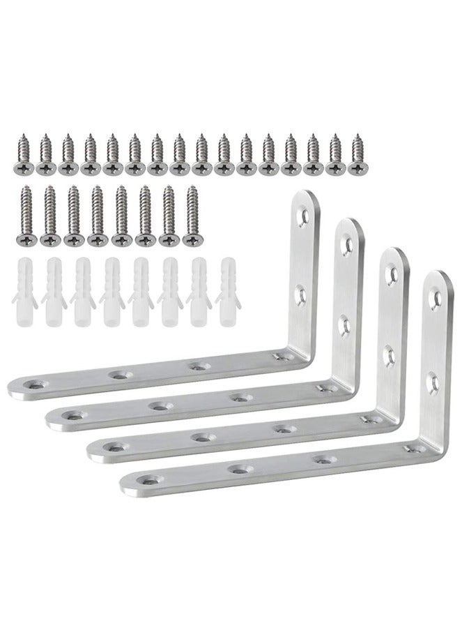 Brackets,White Bracket for Shelves Heavy Duty L Wall Bracket Corner Brace,Stainless Steel Joint Angle Bracket for Wooden Board Hanging Support,5x3 Inch(Pack of 4)  - Image 1