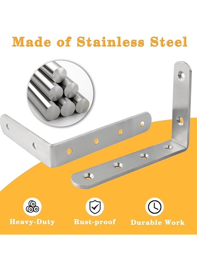 Brackets,White Bracket for Shelves Heavy Duty L Wall Bracket Corner Brace,Stainless Steel Joint Angle Bracket for Wooden Board Hanging Support,5x3 Inch(Pack of 4)  - Image 4