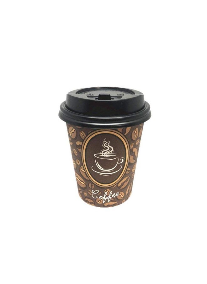 PAINISTIC 100 Pack Quality Disposable Paper Hot Coffee Cups with Lids, Perfect For Hot Drinks Tea & Coffee , Coffee Shops And Bars (8 oz, Coffee Bean Design)  - Image 2