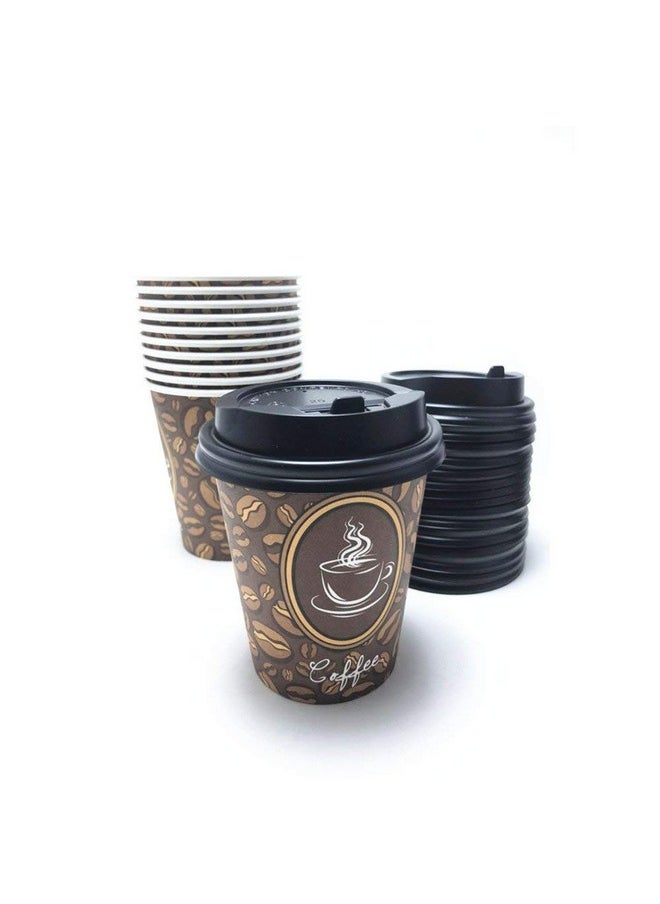 PAINISTIC 100 Pack Quality Disposable Paper Hot Coffee Cups with Lids, Perfect For Hot Drinks Tea & Coffee , Coffee Shops And Bars (8 oz, Coffee Bean Design)  - Image 3