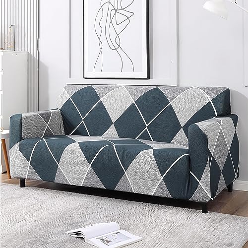Furshine Sofa Cover 3 Seater and 2 Seater Fully Covered Universal 5 Seater Sofa Cover (3+1+1) | Non-Slip Sticky Elastic Stretchable, Imported Slipcover Protector (Blue Rhombus) - Image 5