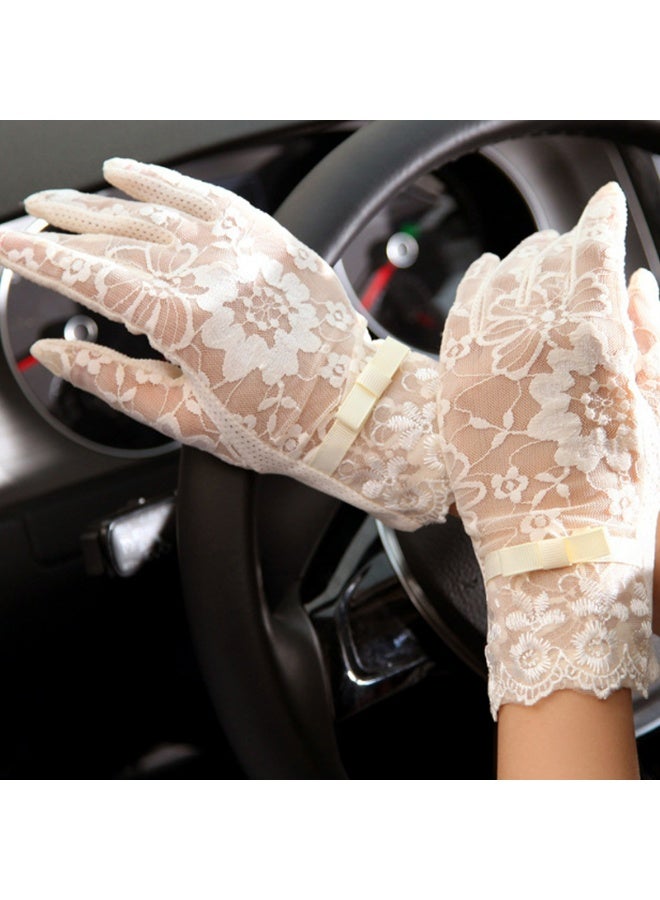 Ladies Lace Floral Gloves Elegant Short Lace Gloves for Wedding Opera Parties (Beige)  - Image 5