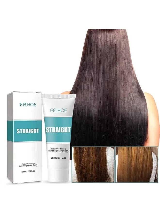 EELHOE New Upgrade Protein Correcting Hair Straightening Cream 60ml,Silk & Gloss Hair Straightening Cream, Nourishing Fast Smoothing Collagen Hair Straightener Cream for All Hair Types - Image 1
