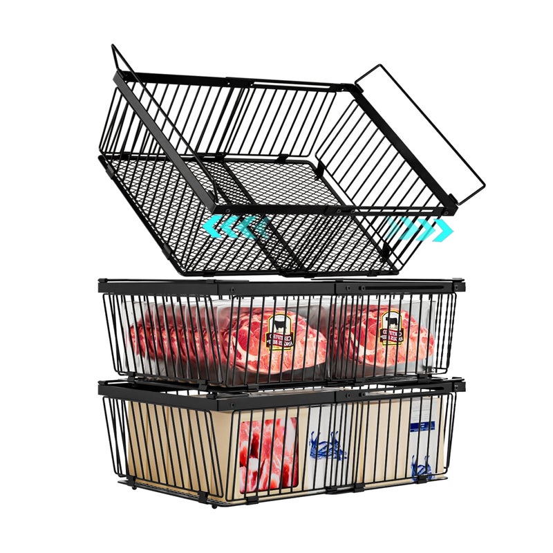 ANJUBAN Large Freezer Organizer Binsï¼ŒUpgraded Bottom Leak-Proof netï¼ŒFit 10 to 20 Cu.Ft Deep Freezerï¼Œ3 Packï¼Œ Expandable Stackable Chest Freezer Organizer Bins , for Fridge, Deep Freezer, Cabinet - Image 1