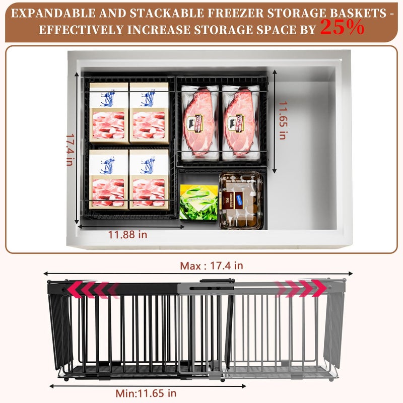ANJUBAN Large Freezer Organizer Binsï¼ŒUpgraded Bottom Leak-Proof netï¼ŒFit 10 to 20 Cu.Ft Deep Freezerï¼Œ3 Packï¼Œ Expandable Stackable Chest Freezer Organizer Bins , for Fridge, Deep Freezer, Cabinet - Image 5