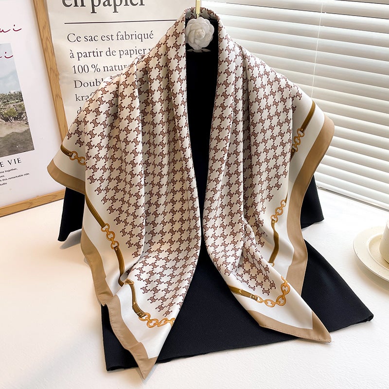 Rose Scarf Women's Twill Large Square Scarf All-match Decorative Shawl Autumn and Winter Scarf Color Matching Fashion Scarf Sunscreen  - Image 1
