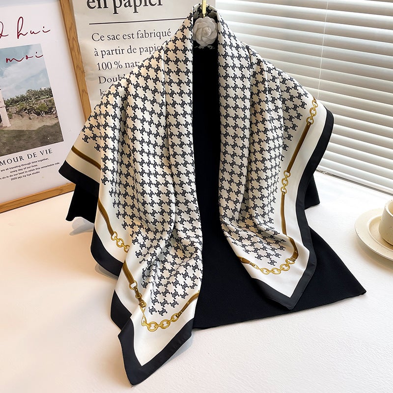 Rose Scarf Women's Twill Large Square Scarf All-match Decorative Shawl Autumn and Winter Scarf Color Matching Fashion Scarf Sunscreen  - Image 2