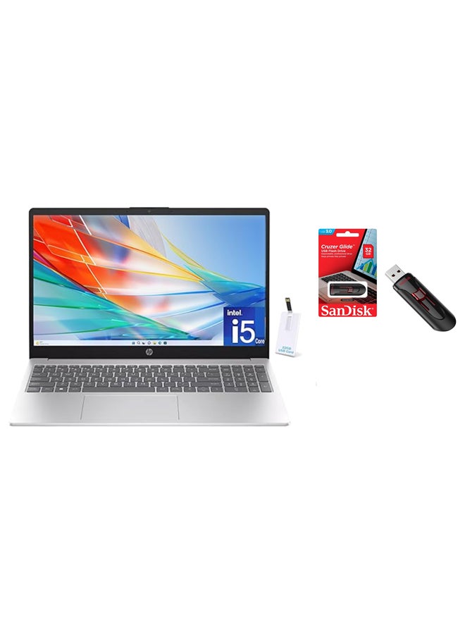 (Upgraded Version) 15 Laptop With 15.6-Inch Display, Core i5-1335U Processor/16GB RAM/1TB SSD/Intel Iris XE Graphics/Windows 11 Home + Sandisk USB Card 32 GB English Silver English Silver