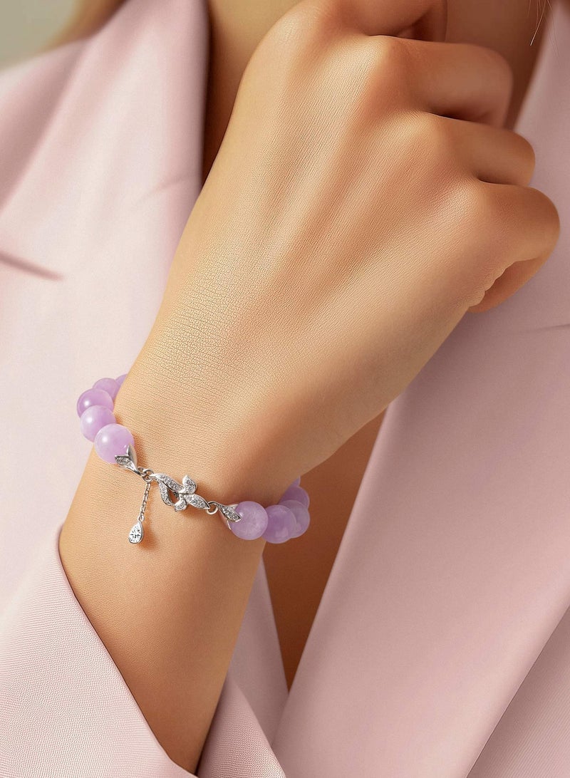 AWNL Women's Iris Charm Bracelet with Violet Malagasy Kunzite Gemstone, Silver Charm and 18k White Gold Plated Gift for Her  - Image 2