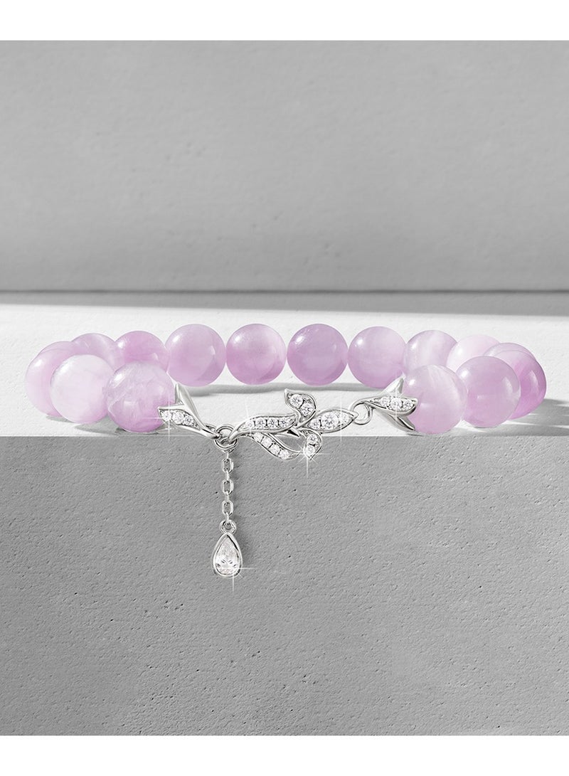 AWNL Women's Iris Charm Bracelet with Violet Malagasy Kunzite Gemstone, Silver Charm and 18k White Gold Plated Gift for Her  - Image 3