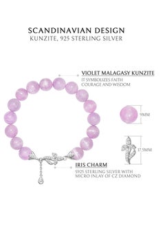 AWNL Women's Iris Charm Bracelet with Violet Malagasy Kunzite Gemstone, Silver Charm and 18k White Gold Plated Gift for Her  - Image 4