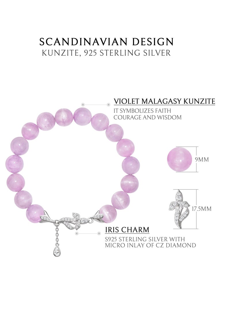 AWNL Women's Iris Charm Bracelet with Violet Malagasy Kunzite Gemstone, Silver Charm and 18k White Gold Plated Gift for Her  - Image 4