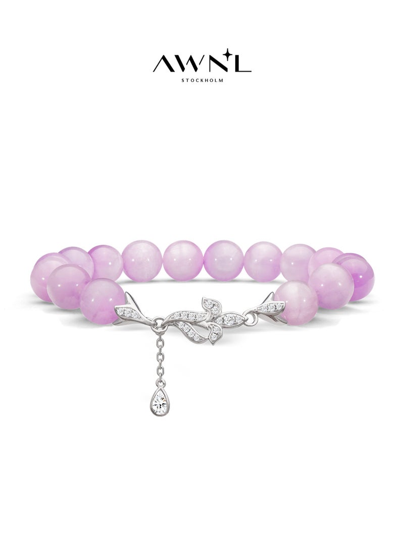 AWNL Women's Iris Charm Bracelet with Violet Malagasy Kunzite Gemstone, Silver Charm and 18k White Gold Plated Gift for Her - Image 1