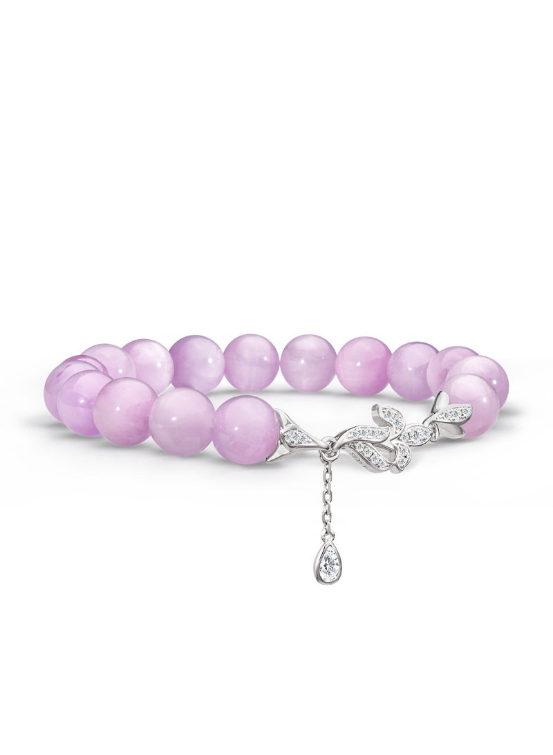 AWNL Women's Iris Charm Bracelet with Violet Malagasy Kunzite Gemstone, Silver Charm and 18k White Gold Plated Gift for Her - Image 5