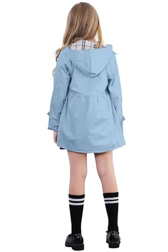 Betusline Girl's Trench Coat, Single Breasted Windbreaker Hoodie Jacket Dress Coat Outerwear for Girl,1# Light Blue,13-14 Years = Tag 170 - Image 4