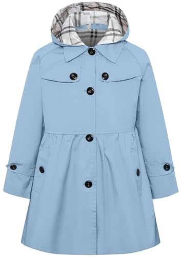 Betusline Girl's Trench Coat, Single Breasted Windbreaker Hoodie Jacket Dress Coat Outerwear for Girl,1# Light Blue,13-14 Years = Tag 170 - Image 1