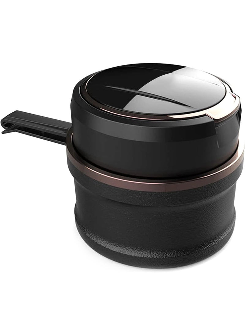 Portable Auto Car Ashtray With LED Light and Flip Lid - Self Extinguishing, Easy Clean Up, Detachable for Travel, Van, Outdoors, Camping - Black, - Image 1