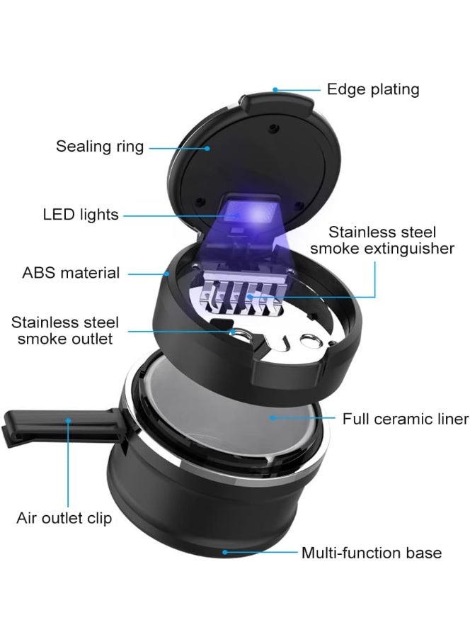 Portable Auto Car Ashtray With LED Light and Flip Lid - Self Extinguishing, Easy Clean Up, Detachable for Travel, Van, Outdoors, Camping - Black, - Image 5