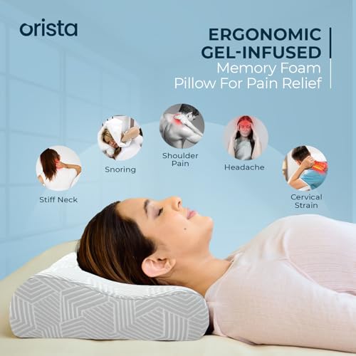 Orista™ Advance Gel Blended Contour Memory Foam Pillow | 2 Year Warranty |Orthopedic Neck & Shoulder Support Pillow for Sleeping | Improves Posture & Spinal Alignment | 19 x 11 x 3.5 Inch | Set of 2 - Image 3