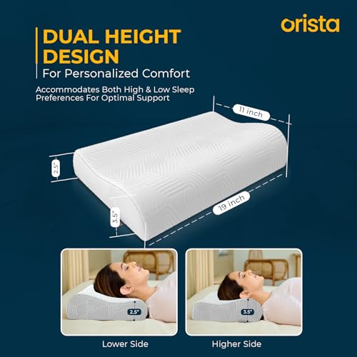 Orista™ Advance Gel Blended Contour Memory Foam Pillow | 2 Year Warranty |Orthopedic Neck & Shoulder Support Pillow for Sleeping | Improves Posture & Spinal Alignment | 19 x 11 x 3.5 Inch | Set of 2 - Image 2