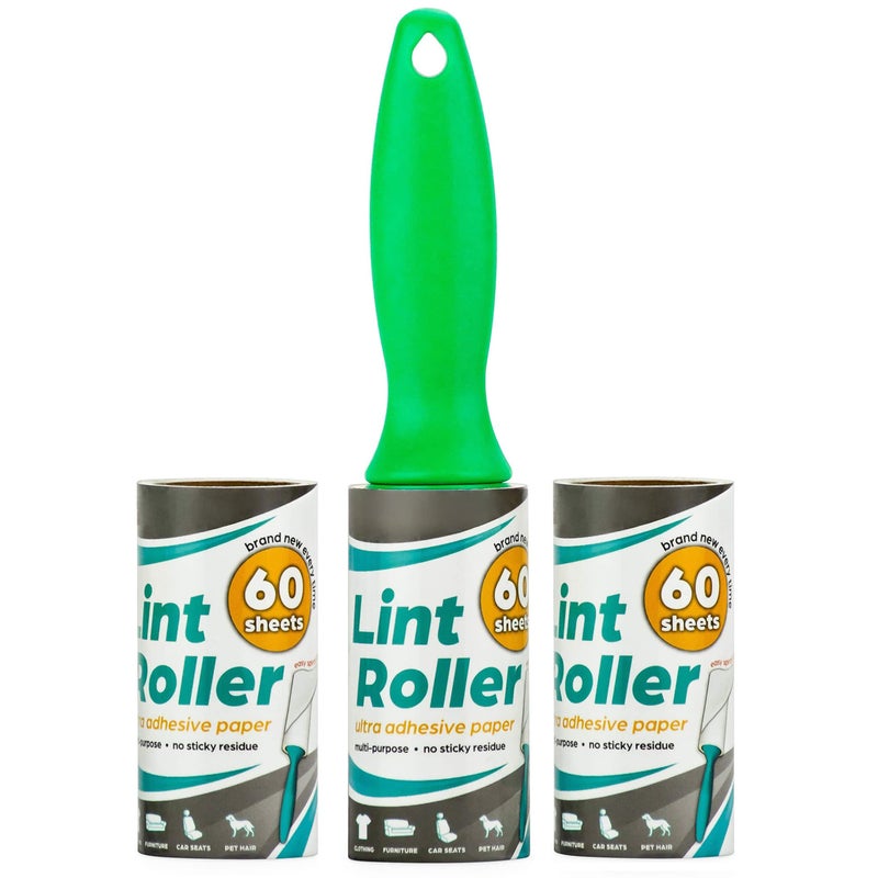 DecorRack Lint Roller with 2 Refills Pet Hair Remover 180 Extra Sticky Sheets Lint Roller Brush Dog  Cat Hair Removal Lint Dust from Clothes Furniture and More
