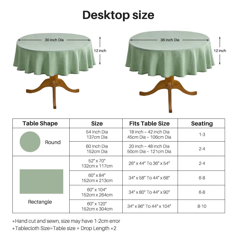 IVAPUPU Textured Linen 54 Inch Round Tablecloth - Sage Green Waterproof Spill-Proof Wipeable Table Cloth Wrinkle Free Circle Dining Table Cover for Spring Birthday Farmhouse Party Holiday 1-3 Seats - Image 3