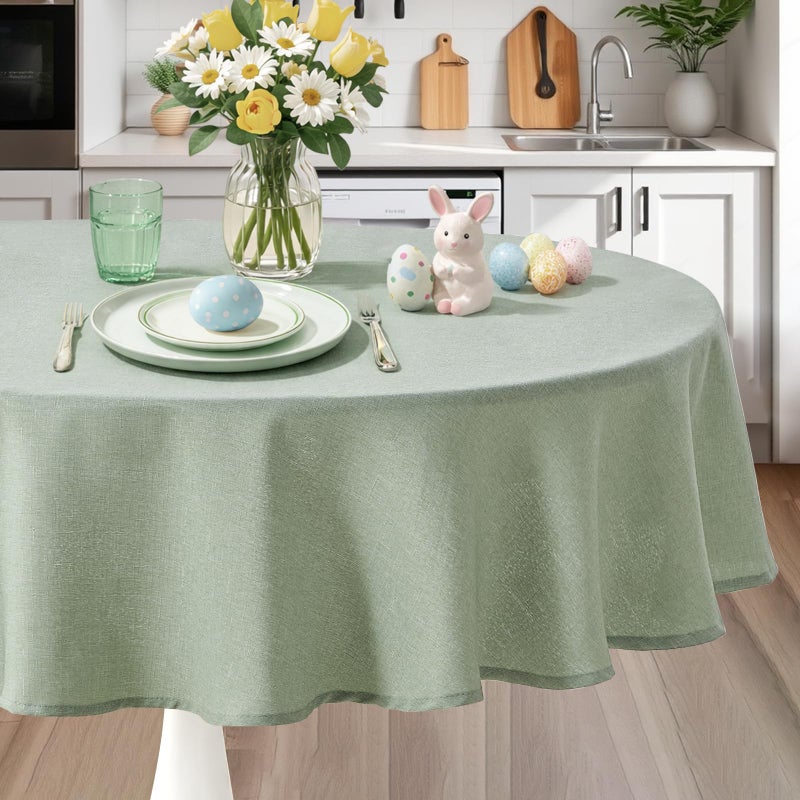 IVAPUPU Textured Linen 54 Inch Round Tablecloth - Sage Green Waterproof Spill-Proof Wipeable Table Cloth Wrinkle Free Circle Dining Table Cover for Spring Birthday Farmhouse Party Holiday 1-3 Seats - Image 1