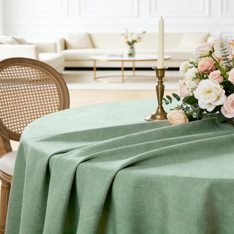 IVAPUPU Textured Linen 54 Inch Round Tablecloth - Sage Green Waterproof Spill-Proof Wipeable Table Cloth Wrinkle Free Circle Dining Table Cover for Spring Birthday Farmhouse Party Holiday 1-3 Seats - Image 2