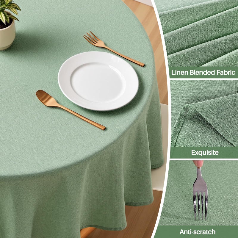 IVAPUPU Textured Linen 54 Inch Round Tablecloth - Sage Green Waterproof Spill-Proof Wipeable Table Cloth Wrinkle Free Circle Dining Table Cover for Spring Birthday Farmhouse Party Holiday 1-3 Seats - Image 5