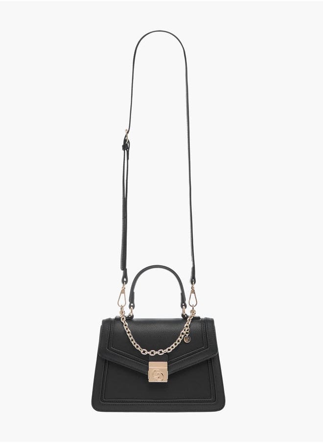 Celeste Solid Satchel Bag with Flap Closure and Detachable Strap  - Image 2