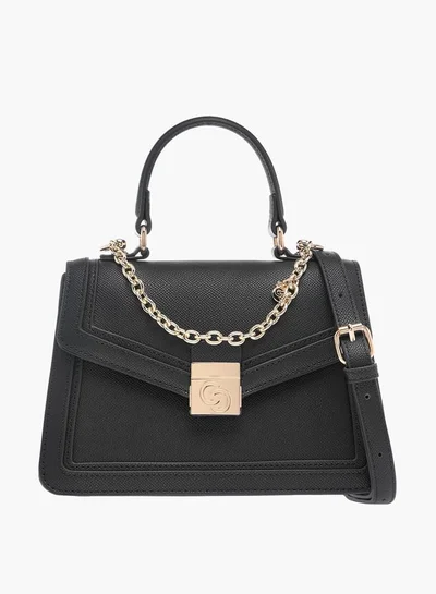 Celeste Solid Satchel Bag with Flap Closure and Detachable Strap