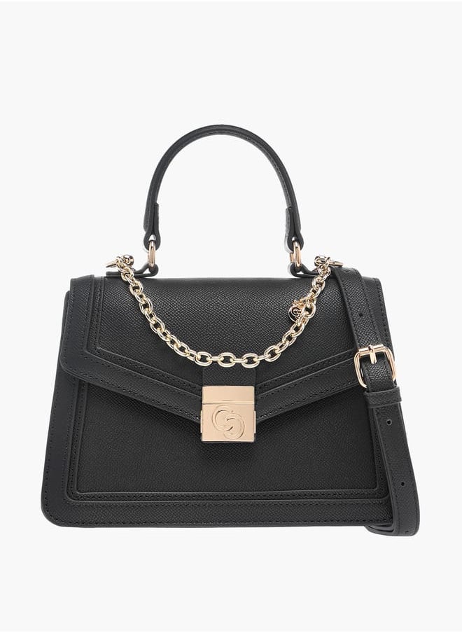 Celeste Solid Satchel Bag with Flap Closure and Detachable Strap  - Image 1